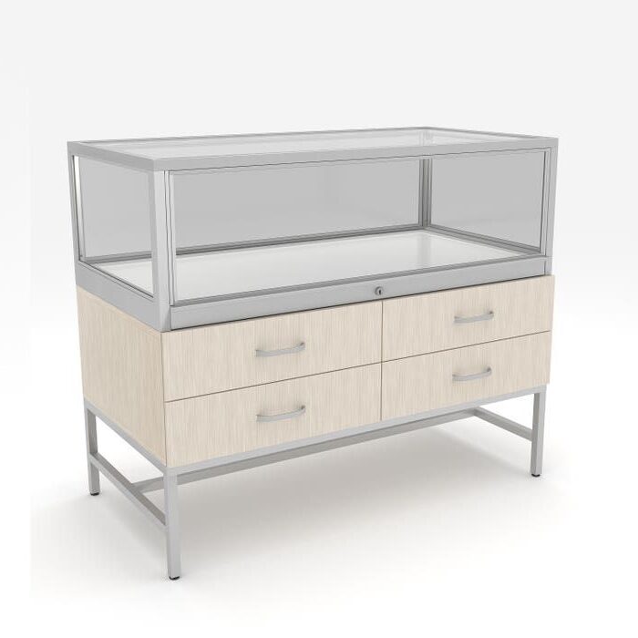 deluxe white display case with 4 premium drawers