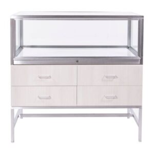 Deluxe Glass Showcase Display Cabinet w/Drawers - Raw Oak - Image 2