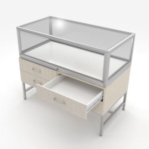 Deluxe Glass Showcase Display Cabinet w/Drawers - Raw Oak - Image 3