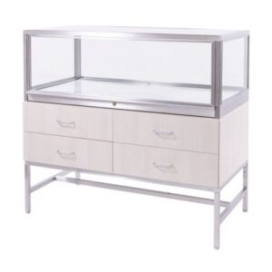 Deluxe Glass Showcase Display Cabinet w/Drawers - Raw Oak - Image 4