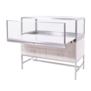Deluxe Glass Showcase Display Cabinet w/Drawers - Raw Oak - Image 5