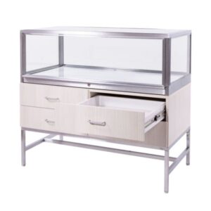 Deluxe Glass Showcase Display Cabinet w/Drawers - Raw Oak - Image 6