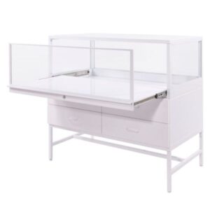 Deluxe Glass Showcase Display Cabinet w/Drawers - White - Image 3