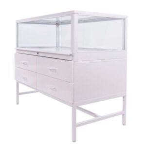 Deluxe Glass Showcase Display Cabinet w/Drawers - White - Image 5