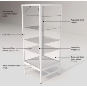 Deluxe Glass Tower Display Case - White - Image 2