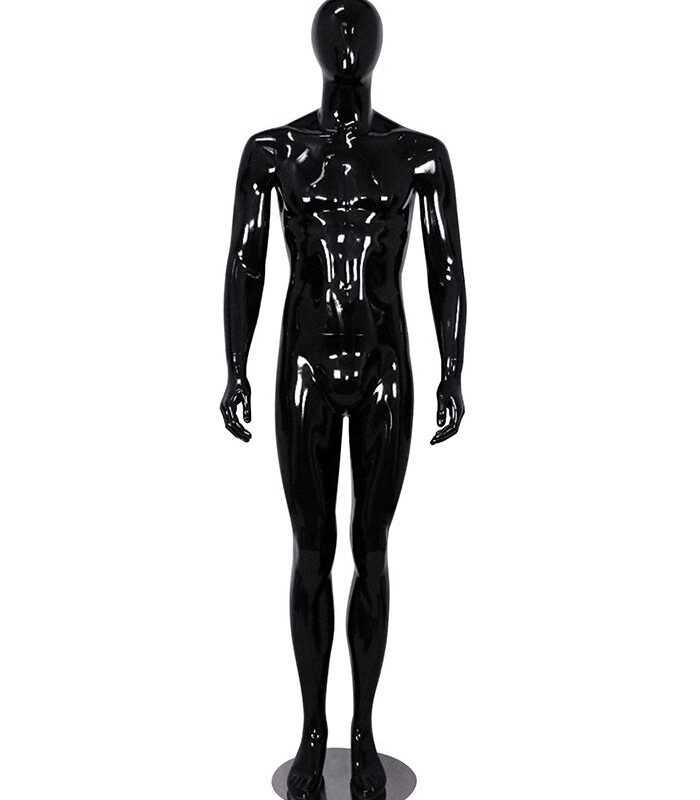 Male Mannequin Standing w/ Hands by Side - Glossy Black