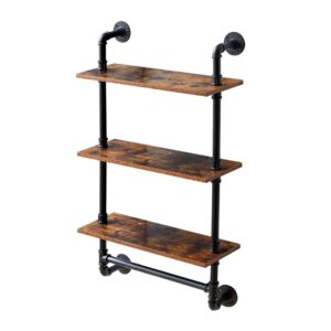 INDUSTRIAL PIPE 3-TIER WOOD SHELVING-BLACK