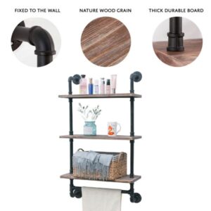 INDUSTRIAL PIPE 3-TIER WOOD SHELVING-BLACK - Image 2