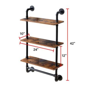 INDUSTRIAL PIPE 3-TIER WOOD SHELVING-BLACK - Image 3