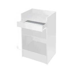 White Cash Register Stand w/ Solid Front