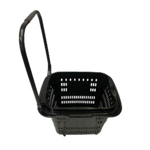 4 WHEELS ROLLING SHOPPING BASKET - BLACK