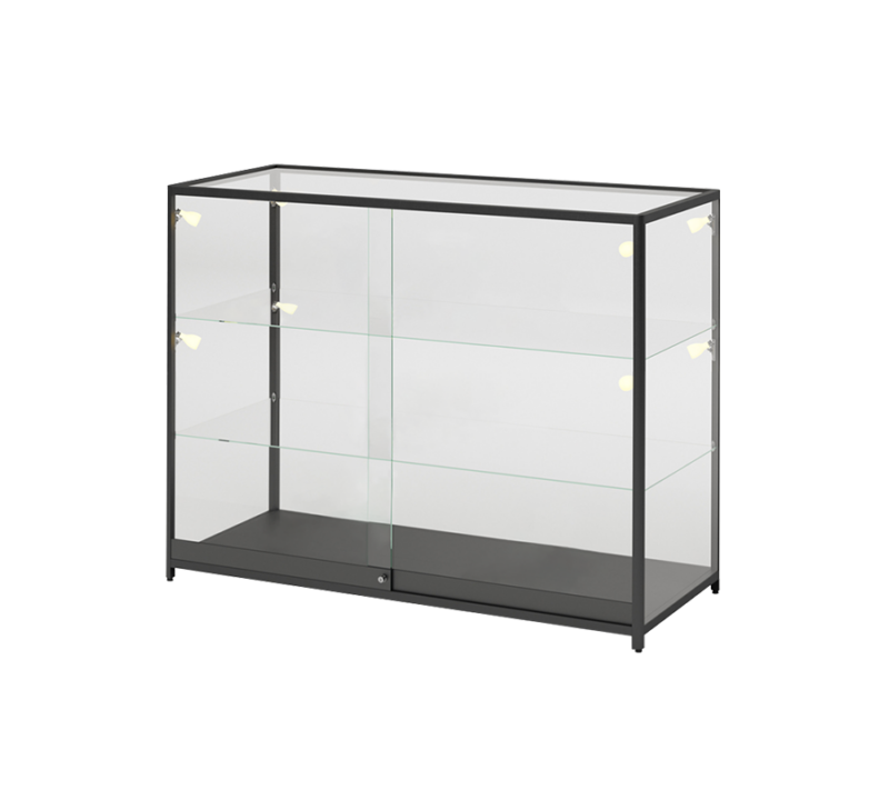 FULLY ASSEMBLED 4′ BLACK EXTRA VISION DISPLAY CASE W/LED SPOTLIGHTS