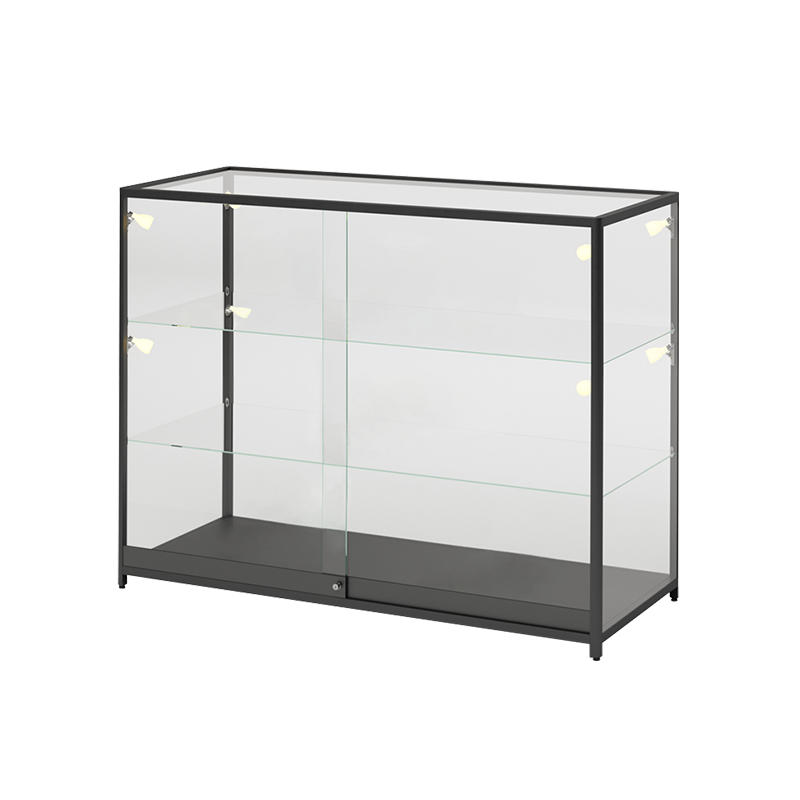 FULLY ASSEMBLED 4′ BLACK EXTRA VISION DISPLAY CASE W/LED SPOTLIGHTS