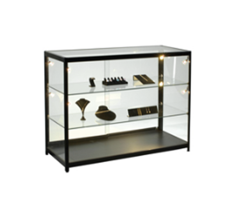 FULLY ASSEMBLED 4′ BLACK EXTRA VISION DISPLAY CASE W/LED SPOTLIGHTS