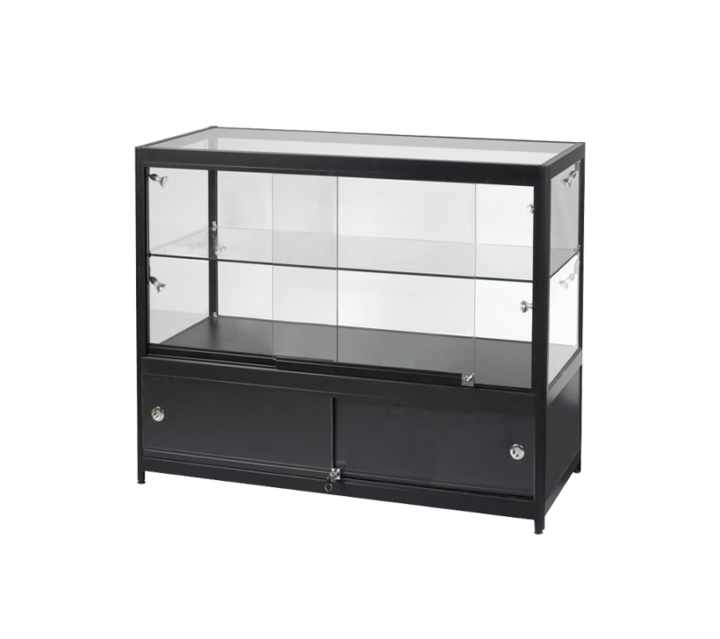 FULLY ASSEMBLED 4′ BLACK EXTRA HALF VISION DISPLAY CASE W/LED SPOTLIGHTS