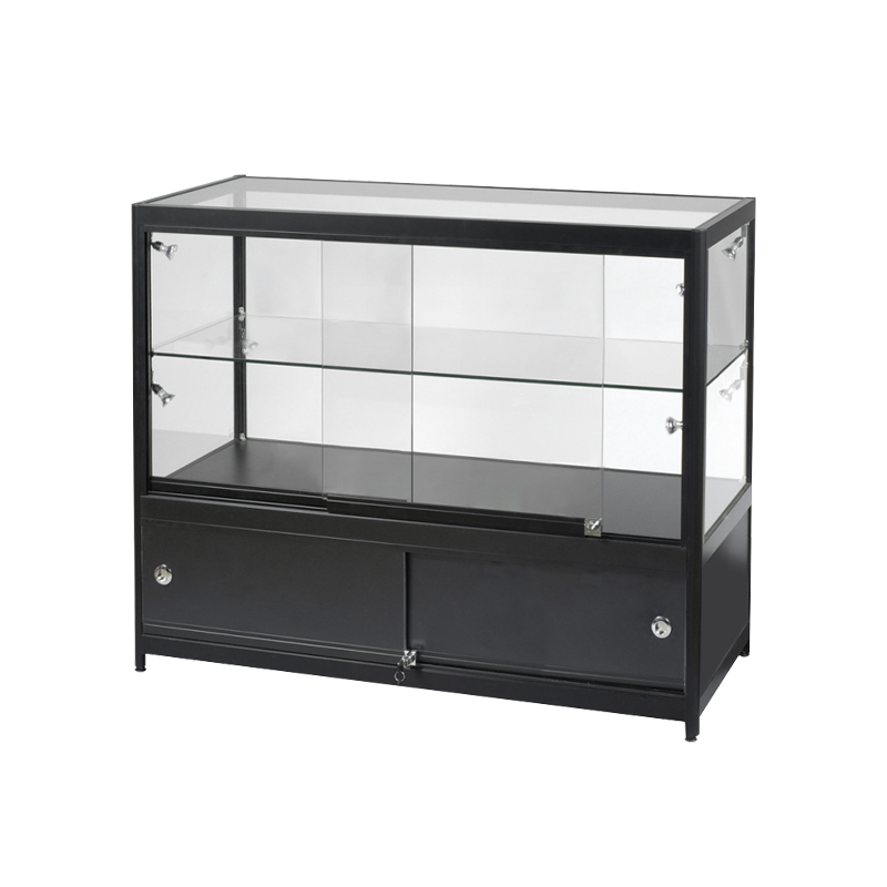 FULLY ASSEMBLED 4′ BLACK EXTRA HALF VISION DISPLAY CASE W/LED SPOTLIGHTS