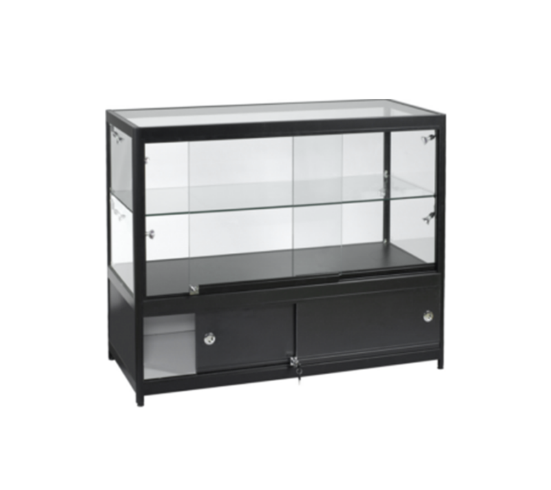 FULLY ASSEMBLED 4′ BLACK EXTRA HALF VISION DISPLAY CASE W/LED SPOTLIGHTS