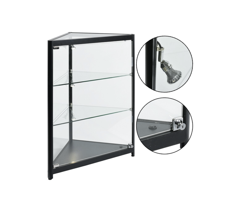 FULLY ASSEMBLED CORNER DISPLAY CASE W/LED SPOTLIGHTS